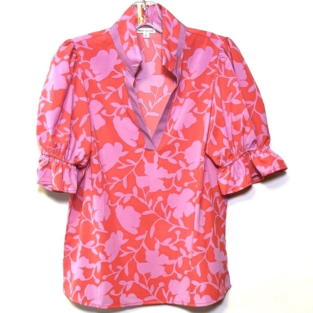 Mary Square Pink and Orange Floral Top